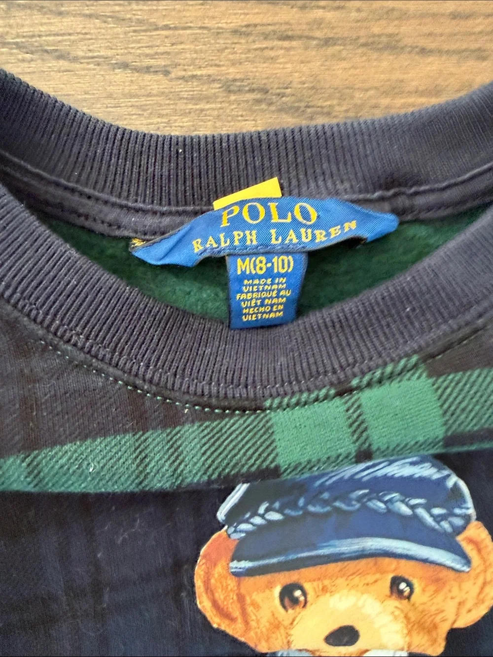 Polo by Ralph Lauren Green & Navy Plaid Polo Bear Crewneck girls size 8-10